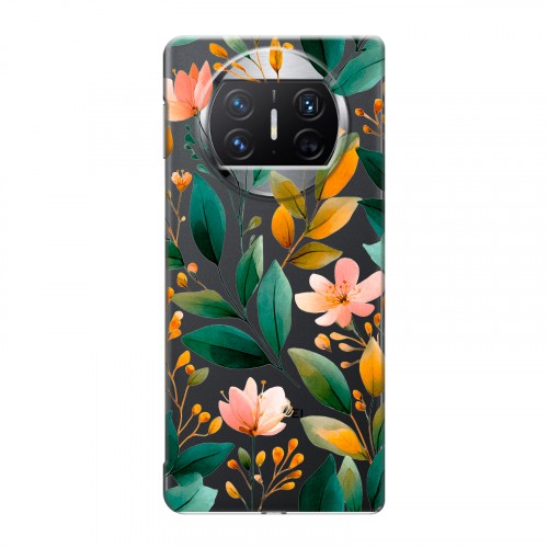 Полупрозрачный дизайнерский пластиковый чехол для Huawei Mate X3 Цветы паттерн