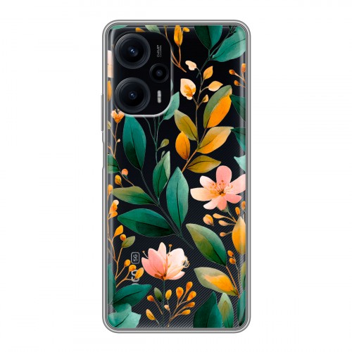 Полупрозрачный дизайнерский силиконовый чехол для XIaomi Poco F5 Цветы паттерн