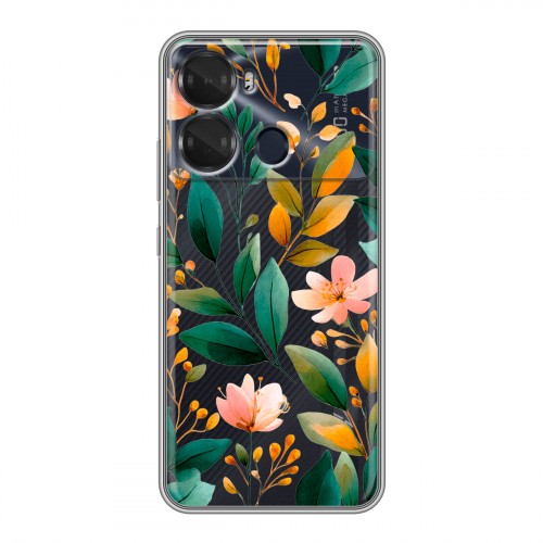 Полупрозрачный дизайнерский пластиковый чехол для Itel P40 Цветы паттерн