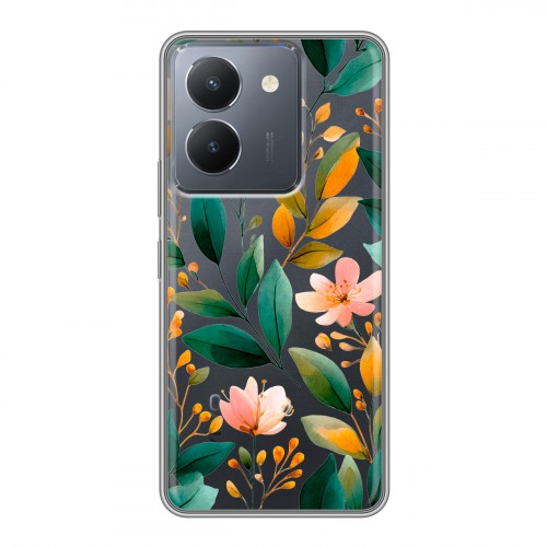 Полупрозрачный дизайнерский силиконовый чехол для Vivo Y36 Цветы паттерн