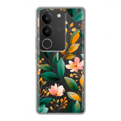 Полупрозрачный дизайнерский силиконовый чехол для Vivo S17 Цветы паттерн
