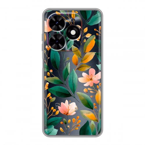 Полупрозрачный дизайнерский пластиковый чехол для Tecno Spark Go 2024 Цветы паттерн
