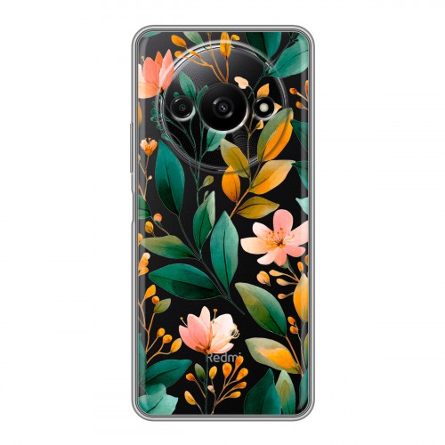 Полупрозрачный дизайнерский силиконовый чехол для Xiaomi RedMi A3 Цветы паттерн