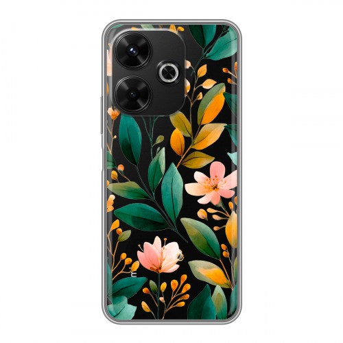 Полупрозрачный дизайнерский пластиковый чехол для RedMi 13 4G Цветы паттерн