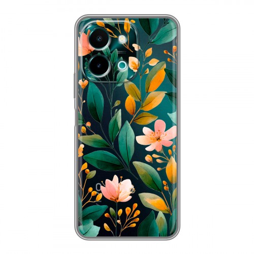 Полупрозрачный дизайнерский силиконовый чехол для Vivo Y28 Цветы паттерн