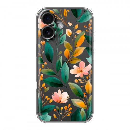 Полупрозрачный дизайнерский силиконовый чехол для Iphone 16 Цветы паттерн