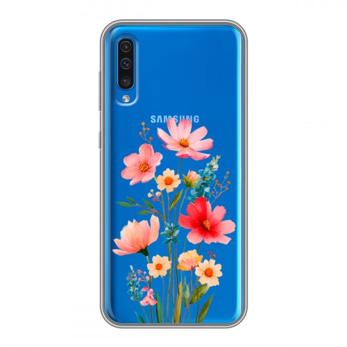 Полупрозрачный дизайнерский пластиковый чехол для Samsung Galaxy A50 Цветы