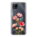Полупрозрачный дизайнерский силиконовый с усиленными углами чехол для Realme C20 Цветы