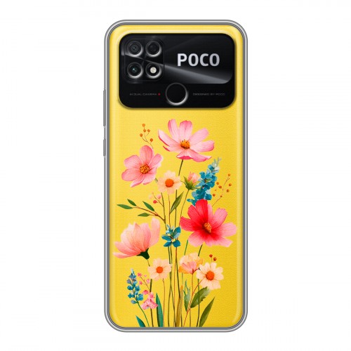 Полупрозрачный дизайнерский силиконовый чехол для Xiaomi Poco C40 Цветы