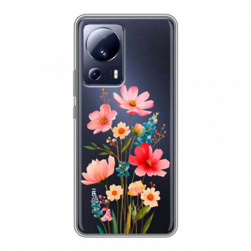 Полупрозрачный дизайнерский силиконовый чехол для Xiaomi 13 Lite Цветы