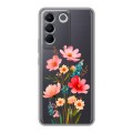 Полупрозрачный дизайнерский силиконовый чехол для Vivo V27e Цветы