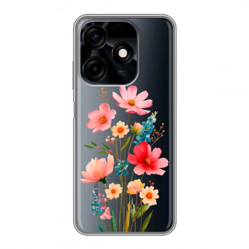 Полупрозрачный дизайнерский силиконовый чехол для Tecno Spark 10C Цветы