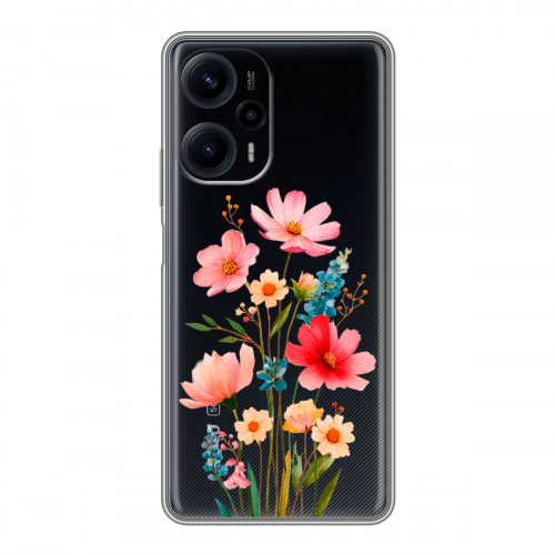 Полупрозрачный дизайнерский силиконовый чехол для XIaomi Poco F5 Цветы