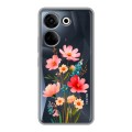 Полупрозрачный дизайнерский пластиковый чехол для Tecno Camon 20 Цветы