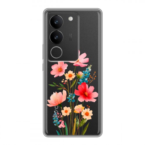 Полупрозрачный дизайнерский силиконовый чехол для Vivo S17 Цветы