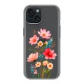 Полупрозрачный дизайнерский силиконовый чехол для Iphone 15 Цветы