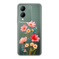 Полупрозрачный дизайнерский силиконовый с усиленными углами чехол для Vivo Y17s Цветы