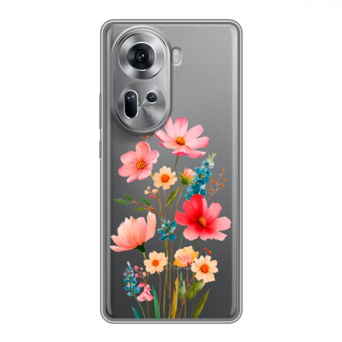 Полупрозрачный дизайнерский силиконовый чехол для OPPO Reno 11 Цветы