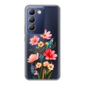 Полупрозрачный дизайнерский силиконовый чехол для Vivo V30 Lite Цветы