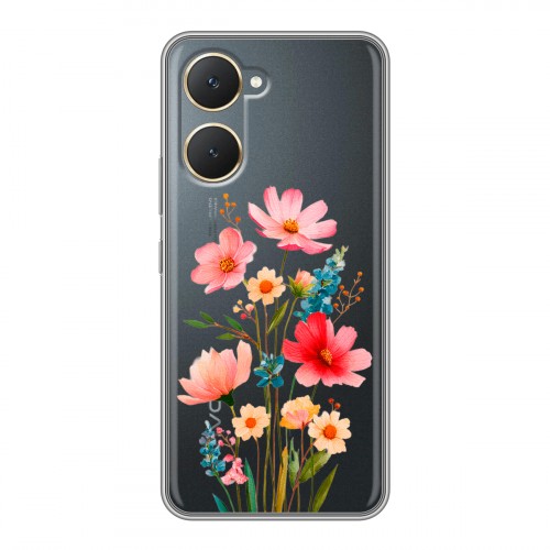 Полупрозрачный дизайнерский пластиковый чехол для Vivo Y03 Цветы
