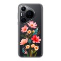 Полупрозрачный дизайнерский пластиковый чехол для Huawei Pura 70 Pro Цветы