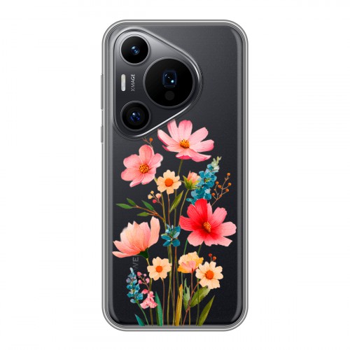 Полупрозрачный дизайнерский пластиковый чехол для Huawei Pura 70 Pro Цветы