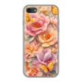 Полупрозрачный дизайнерский силиконовый чехол для Iphone 7 Цветы и бабочки
