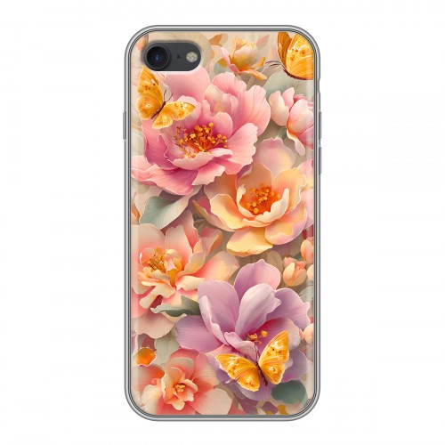 Полупрозрачный дизайнерский силиконовый чехол для Iphone 7 Цветы и бабочки