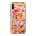 Полупрозрачный дизайнерский силиконовый с усиленными углами чехол для Xiaomi RedMi 9A Цветы и бабочки