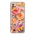 Полупрозрачный дизайнерский силиконовый с усиленными углами чехол для Realme C20 Цветы и бабочки