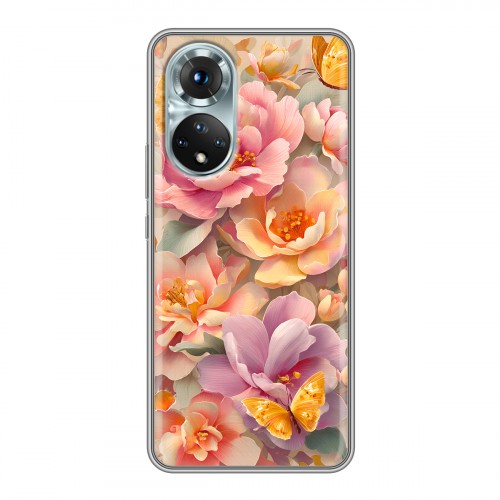Полупрозрачный дизайнерский силиконовый чехол для Huawei Honor 50 Цветы и бабочки