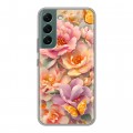 Полупрозрачный дизайнерский силиконовый чехол для Samsung Galaxy S22 Цветы и бабочки