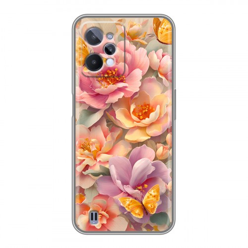 Полупрозрачный дизайнерский силиконовый чехол для Realme C31 Цветы и бабочки
