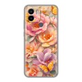 Полупрозрачный дизайнерский силиконовый чехол для Xiaomi Redmi A1 Plus Цветы и бабочки