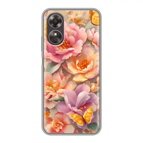 Полупрозрачный дизайнерский силиконовый чехол для OPPO A17 Цветы и бабочки