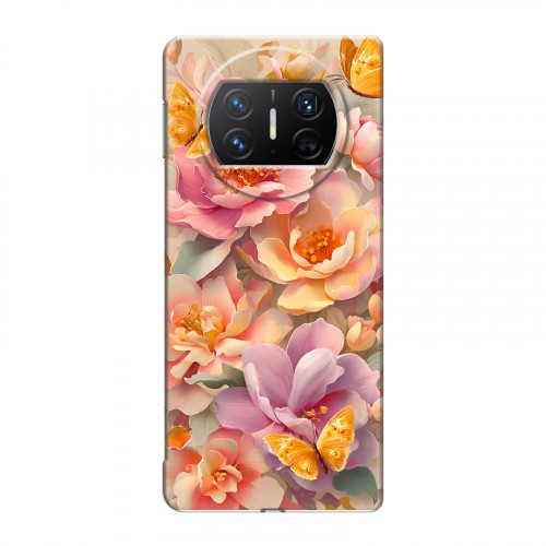 Полупрозрачный дизайнерский пластиковый чехол для Huawei Mate X3 Цветы и бабочки