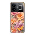 Полупрозрачный дизайнерский силиконовый с усиленными углами чехол для Realme GT3 Цветы и бабочки
