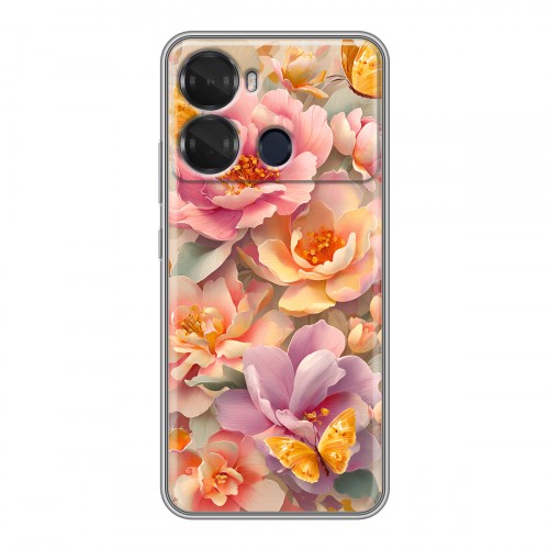 Полупрозрачный дизайнерский пластиковый чехол для Itel P40 Цветы и бабочки