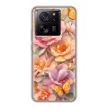 Полупрозрачный дизайнерский силиконовый чехол для Xiaomi 13T Цветы и бабочки
