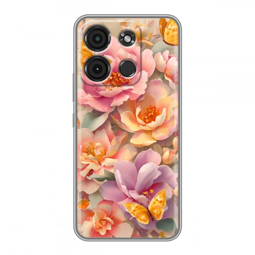 Полупрозрачный дизайнерский силиконовый чехол для Itel A60s Цветы и бабочки