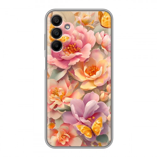 Полупрозрачный дизайнерский силиконовый чехол для Samsung Galaxy A15 Цветы и бабочки