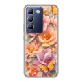 Полупрозрачный дизайнерский силиконовый чехол для Vivo V30 Lite Цветы и бабочки