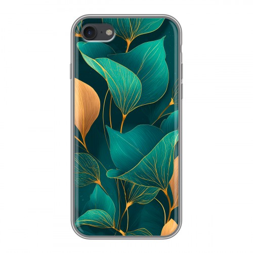 Полупрозрачный дизайнерский силиконовый чехол для Iphone 7 Листья и золото