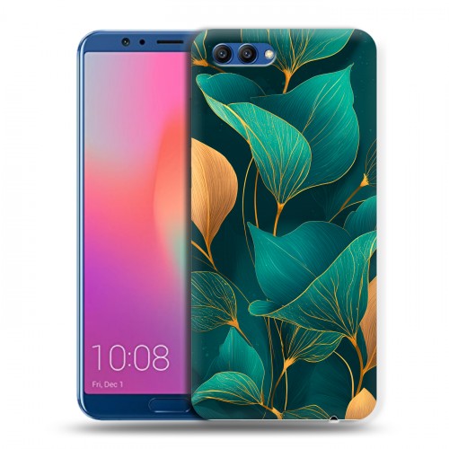 Полупрозрачный дизайнерский пластиковый чехол для Huawei Honor View 10 Листья и золото
