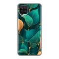 Полупрозрачный дизайнерский пластиковый чехол для Samsung Galaxy A12 Листья и золото