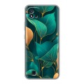 Полупрозрачный дизайнерский силиконовый с усиленными углами чехол для Realme C20 Листья и золото