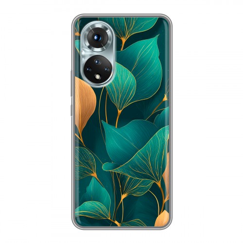Полупрозрачный дизайнерский силиконовый чехол для Huawei Honor 50 Листья и золото