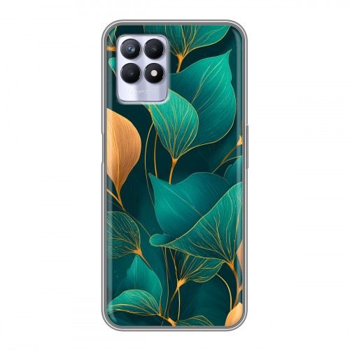 Полупрозрачный дизайнерский силиконовый чехол для Realme 8i Листья и золото
