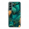 Полупрозрачный дизайнерский силиконовый чехол для Samsung Galaxy S22 Листья и золото