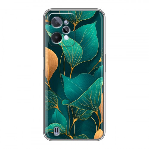 Полупрозрачный дизайнерский силиконовый чехол для Realme C31 Листья и золото
